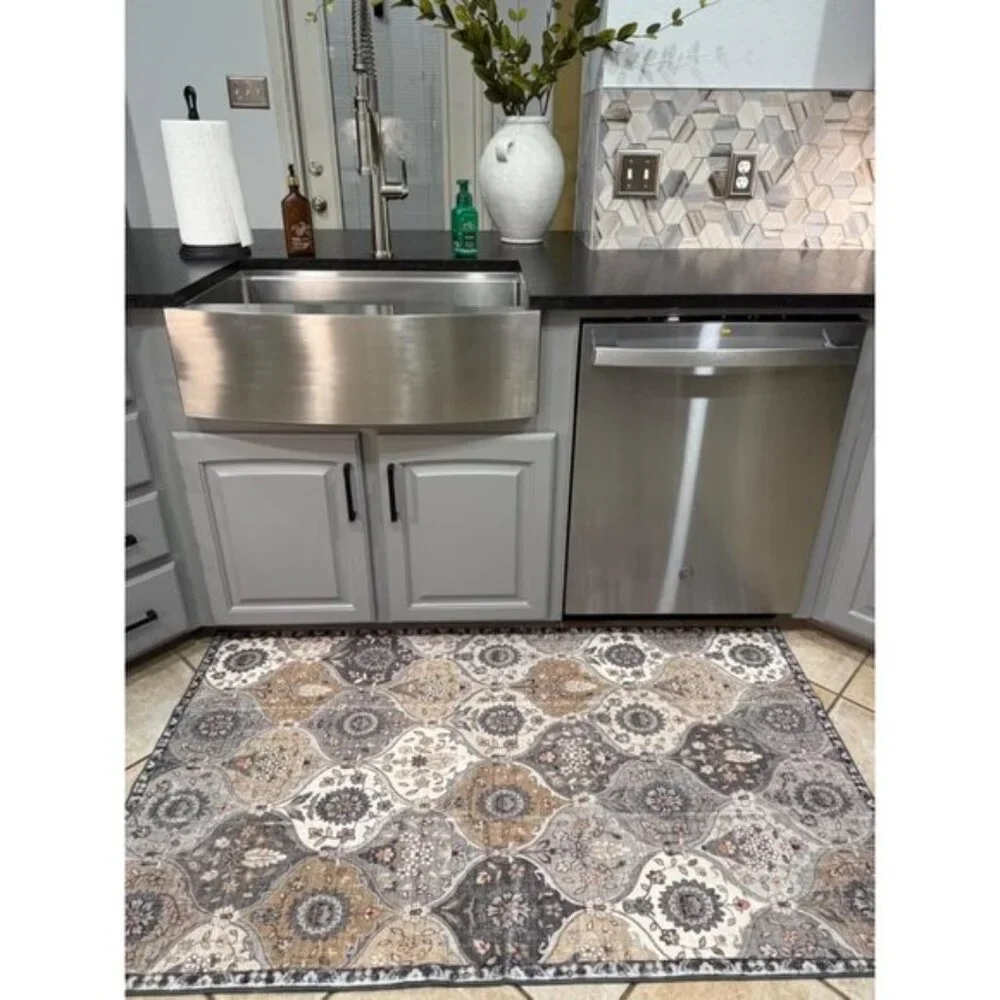 New 3x5 Moroccan Trellis Washable Rug Non-Slip Carpet for Home, Room & Entryway